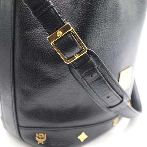 MCM Black Classic Pebbled Leather Visetos Studded Bucket Bag - Picture 8 of 8